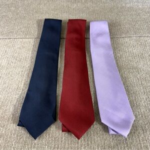 Perry Ellis Portfolio Silk Tie Lot of 3 | Solid Navy Red Purple | Men’s Neckties
